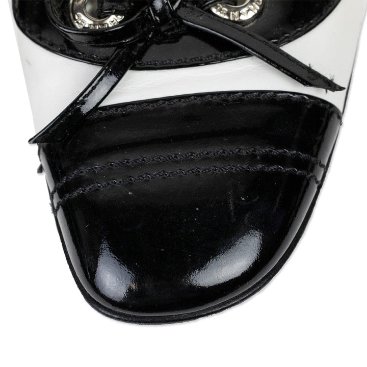 Chanel Black Patent/White Leather Kitten Heel Mules