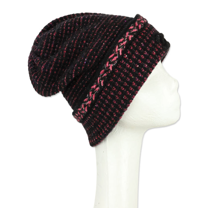 Chanel Black Pink Cashmere Tweed CC Beanie