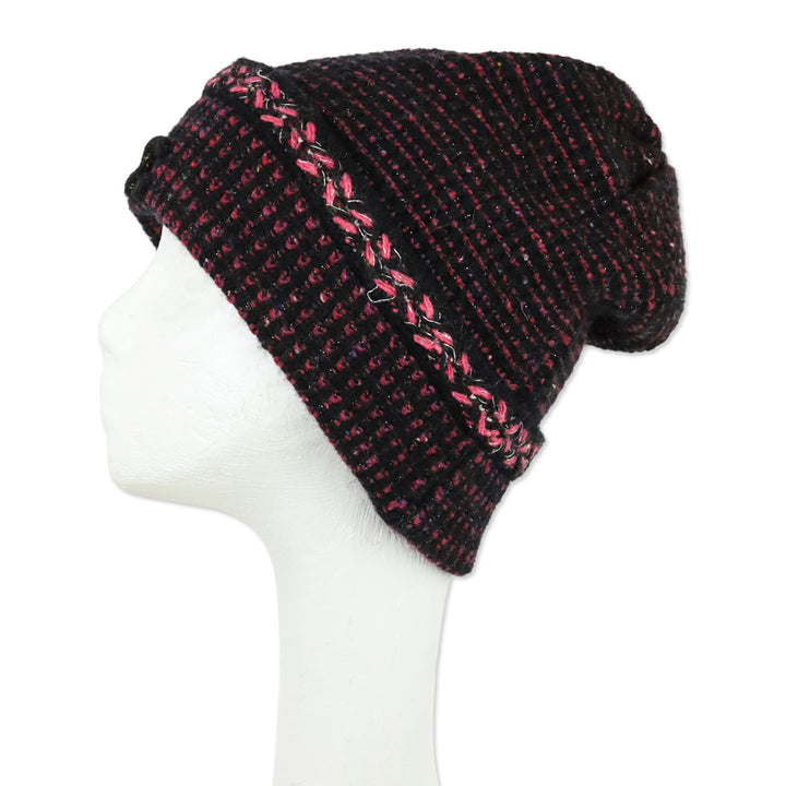 Chanel Black Pink Cashmere Tweed CC Beanie