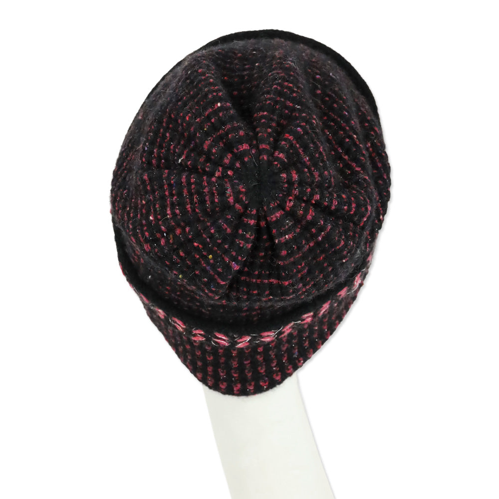 Chanel Black Pink Cashmere Tweed CC Beanie