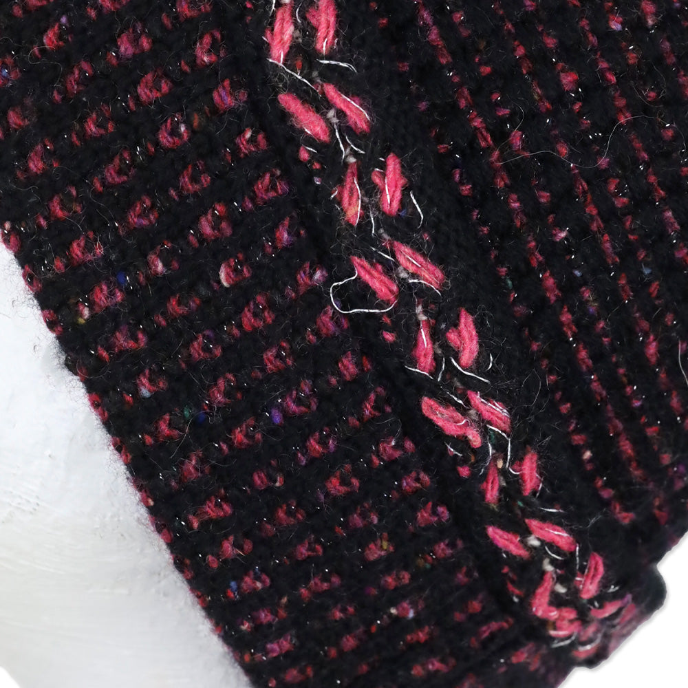 Chanel Black Pink Cashmere Tweed CC Beanie