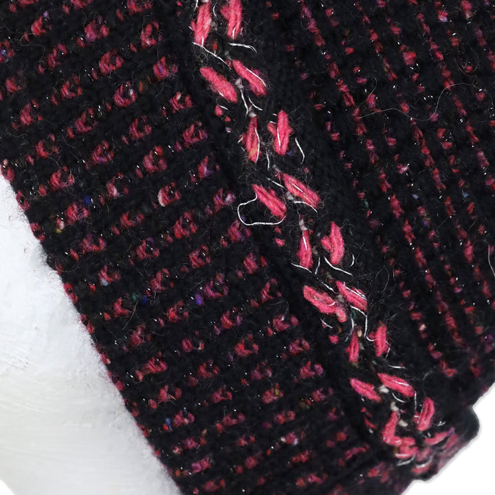 Chanel Black Pink Cashmere Tweed CC Beanie