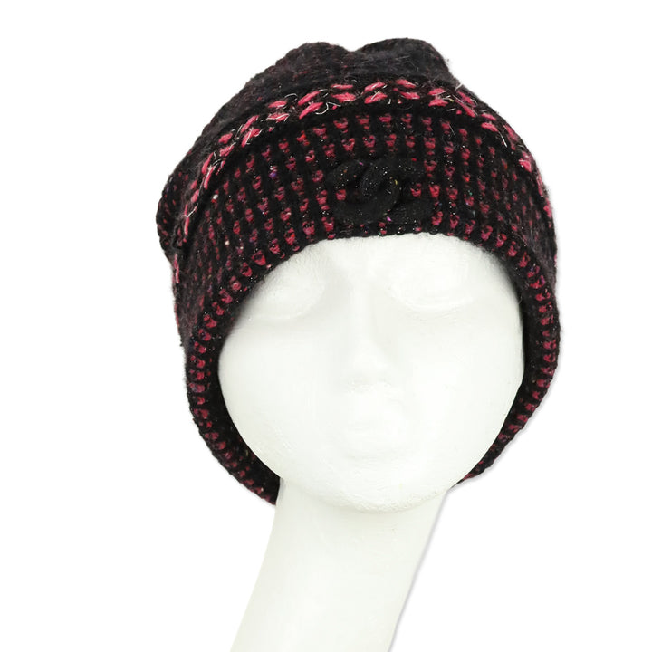 Chanel Black Pink Cashmere Tweed CC Beanie