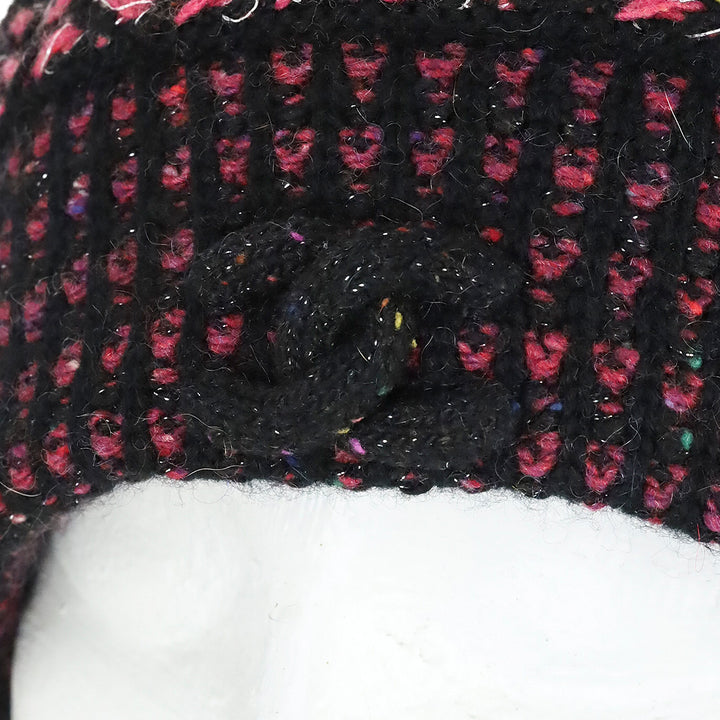 Chanel Black Pink Cashmere Tweed CC Beanie