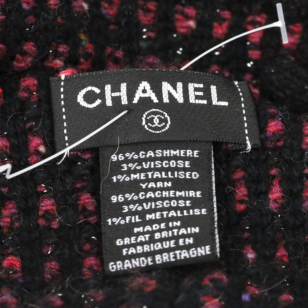 Chanel Black Pink Cashmere Tweed CC Beanie