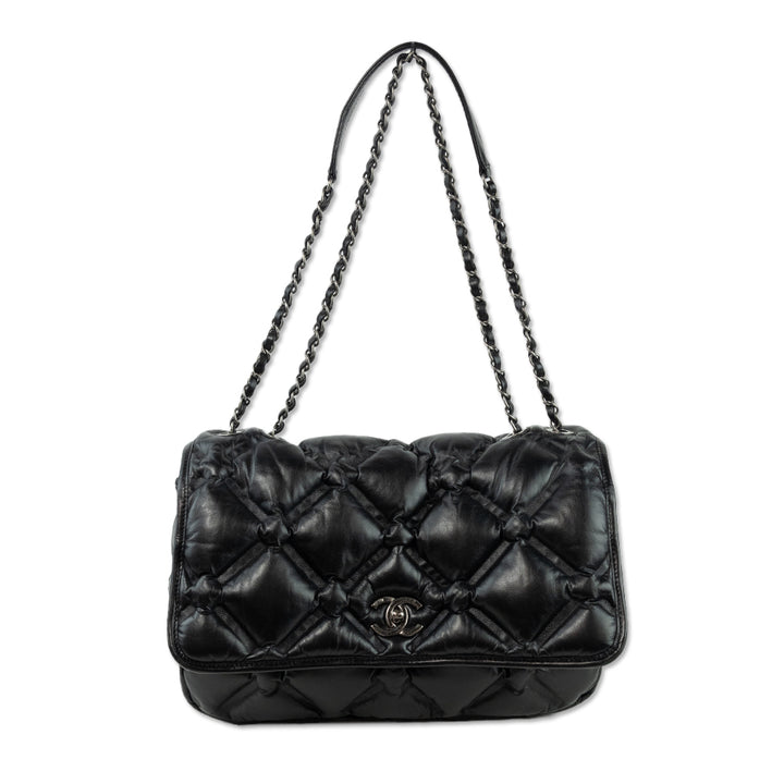 Chanel Black Puffy Bubble Quilt Leather Flap Bag