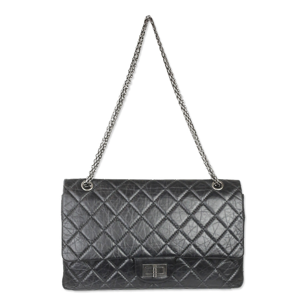 Chanel Black Quilted Aged Calfskin Leather Reissue 2.55 Double Flap Bag