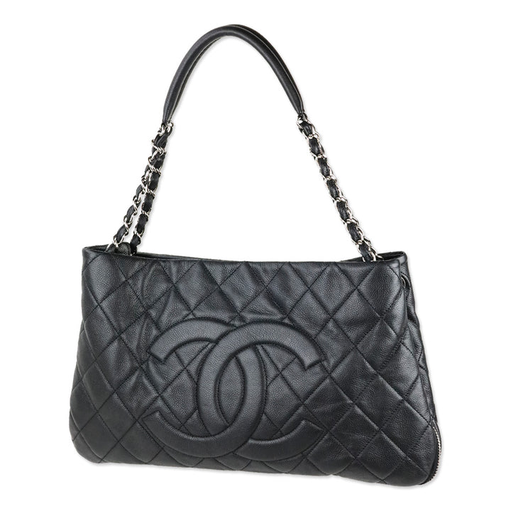 Chanel Black Quilted Caviar Leather Expandable Zip Around Tote Bag