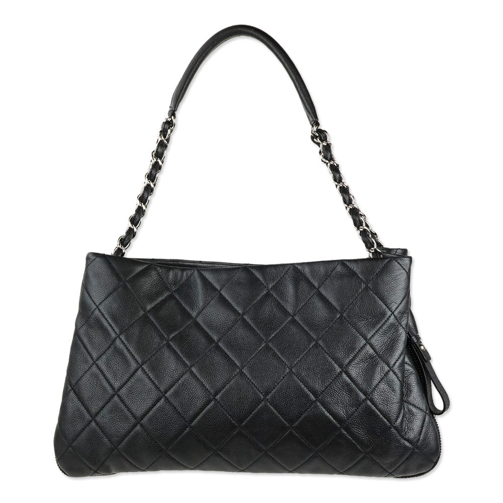 Chanel Black Quilted Caviar Leather Expandable Zip Around Tote Bag