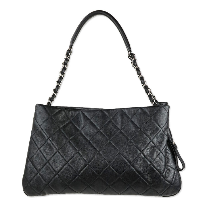 Chanel Black Quilted Caviar Leather Expandable Zip Around Tote Bag