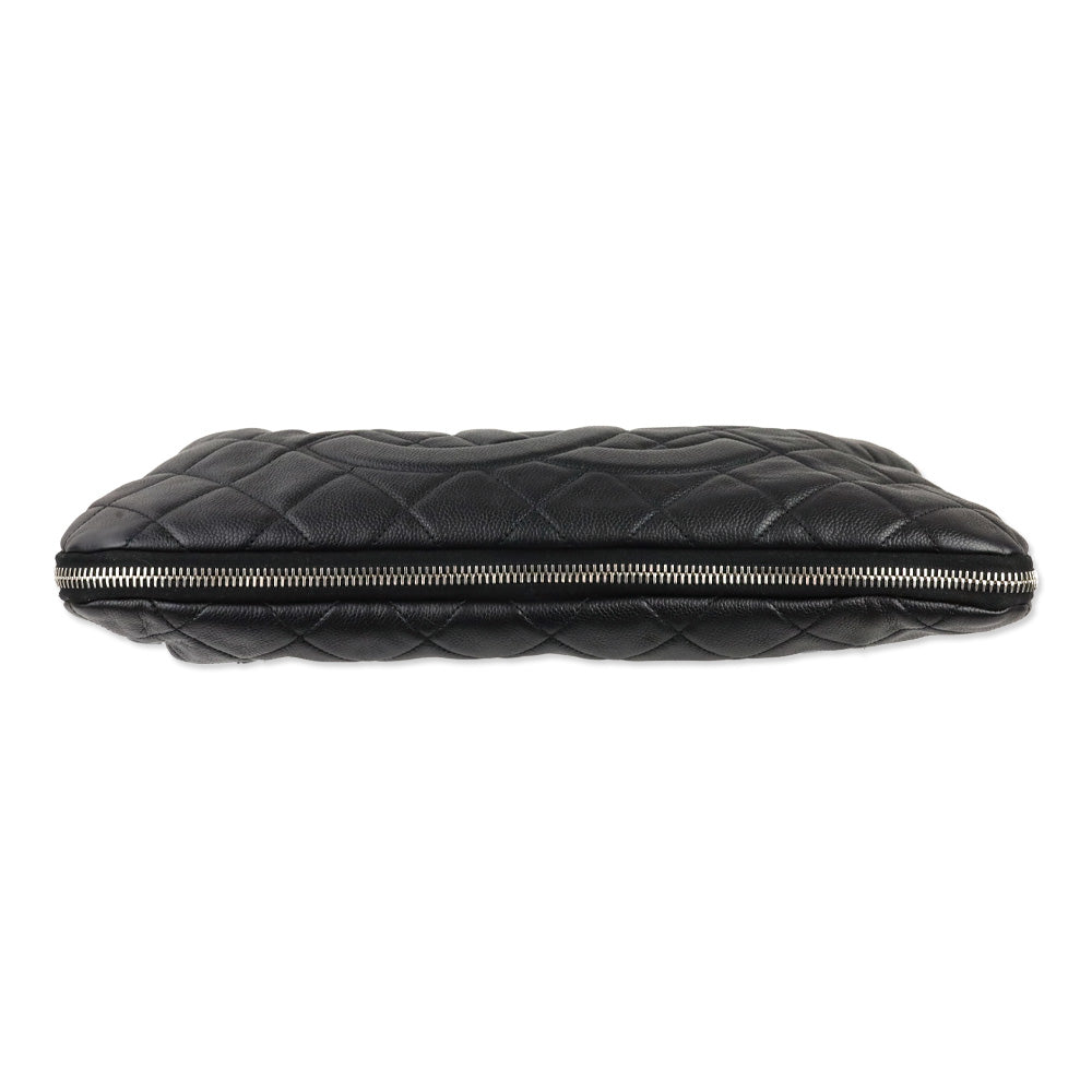 Chanel Black Quilted Caviar Leather Expandable Zip Around Tote Bag