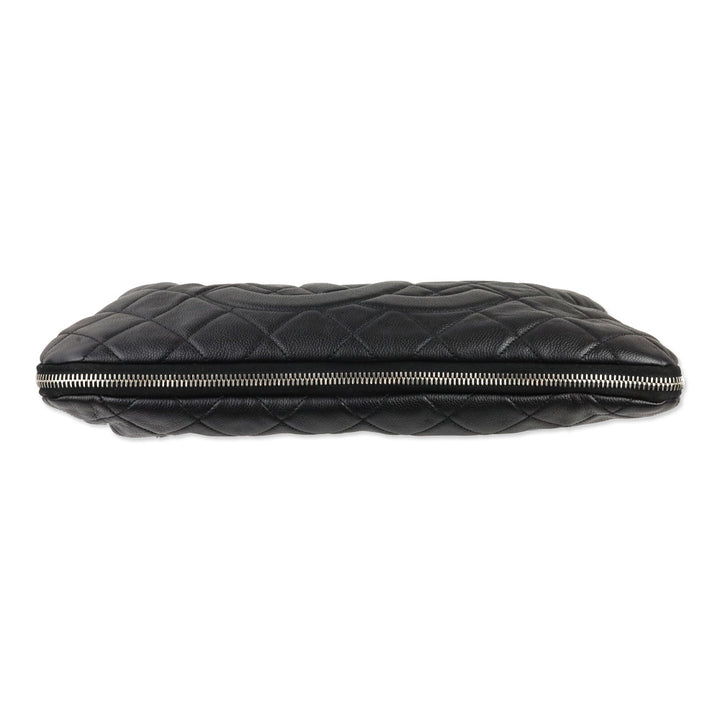 Chanel Black Quilted Caviar Leather Expandable Zip Around Tote Bag