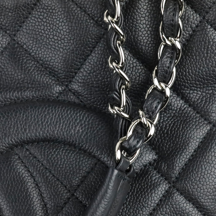Chanel Black Quilted Caviar Leather Expandable Zip Around Tote Bag