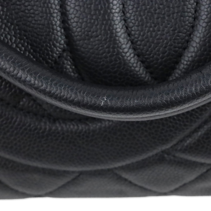 Chanel Black Quilted Caviar Leather Expandable Zip Around Tote Bag