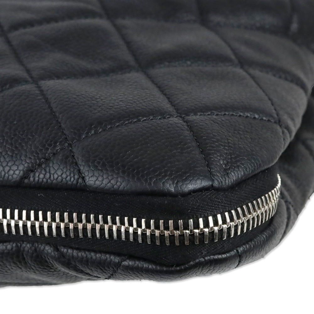 Chanel Black Quilted Caviar Leather Expandable Zip Around Tote Bag