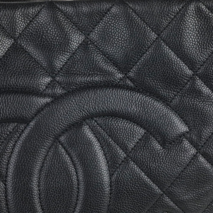 Chanel Black Quilted Caviar Leather Expandable Zip Around Tote Bag