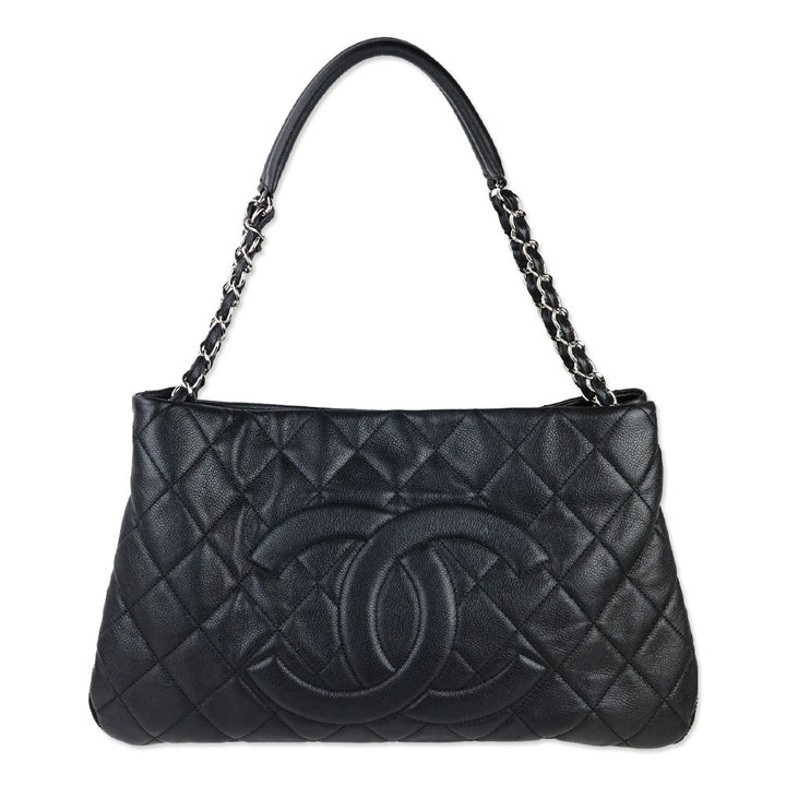 Chanel Black Quilted Caviar Leather Expandable Zip Around Tote Bag