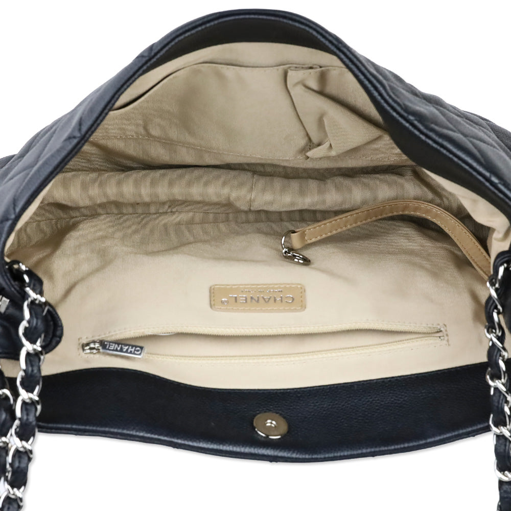 Chanel Black Quilted Caviar Leather Expandable Zip Around Tote Bag
