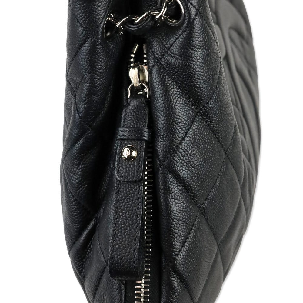 Chanel Black Quilted Caviar Leather Expandable Zip Around Tote Bag