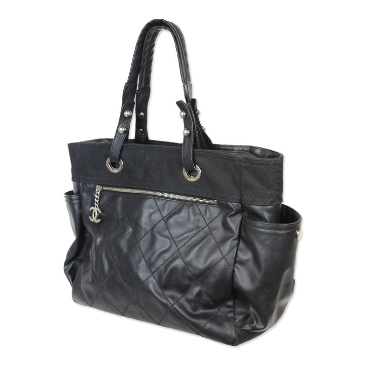 Chanel Black Quilted Coated Canvas Paris Biarritz Large Tote