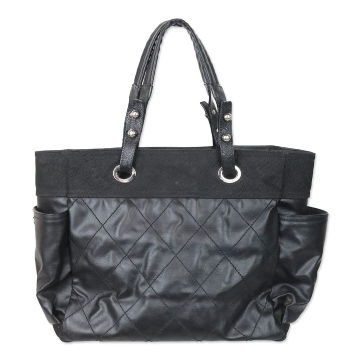 Chanel Black Quilted Coated Canvas Paris Biarritz Large Tote