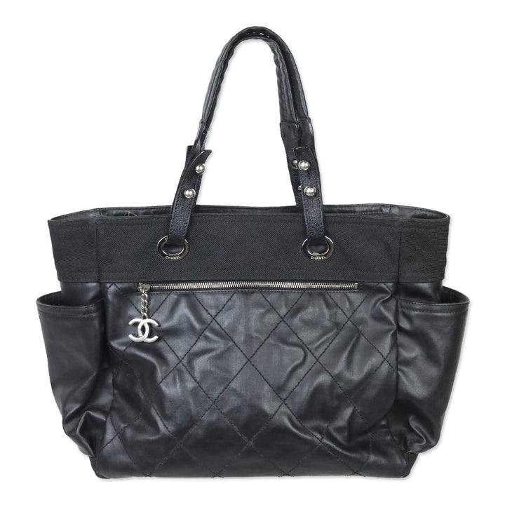 Chanel Black Quilted Coated Canvas Paris Biarritz Large Tote