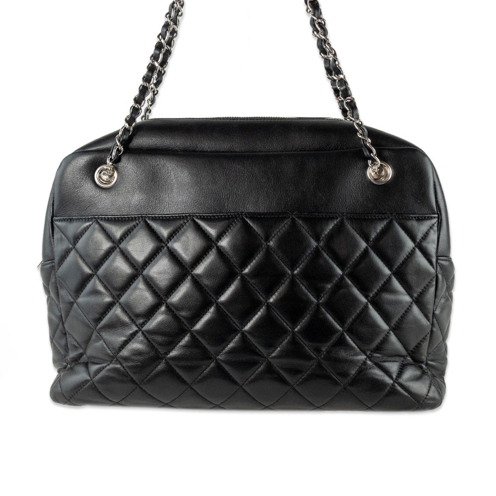 Chanel Black Quilted CC Flap Bowler Bag