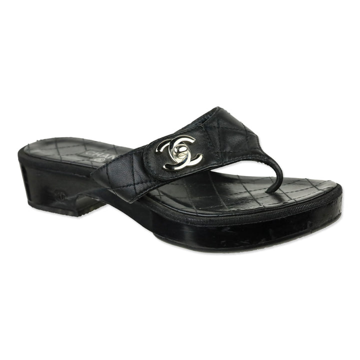 Chanel Black Quilted Leather Platform Thong Sandals
