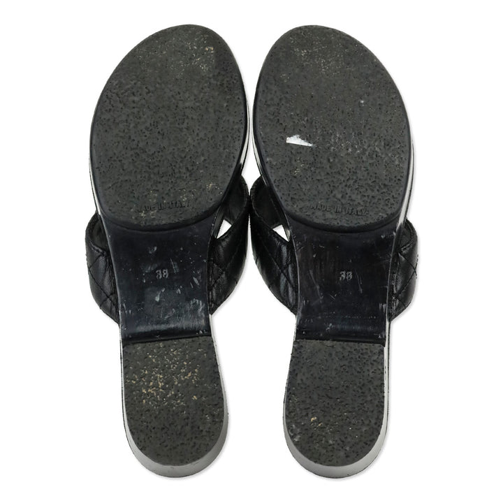 Chanel Black Quilted Leather Platform Thong Sandals