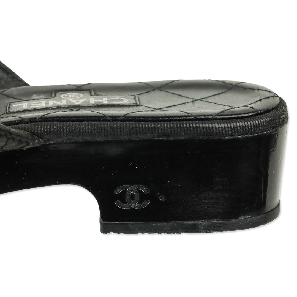 Chanel Black Quilted Leather Platform Thong Sandals