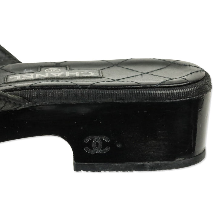 Chanel Black Quilted Leather Platform Thong Sandals