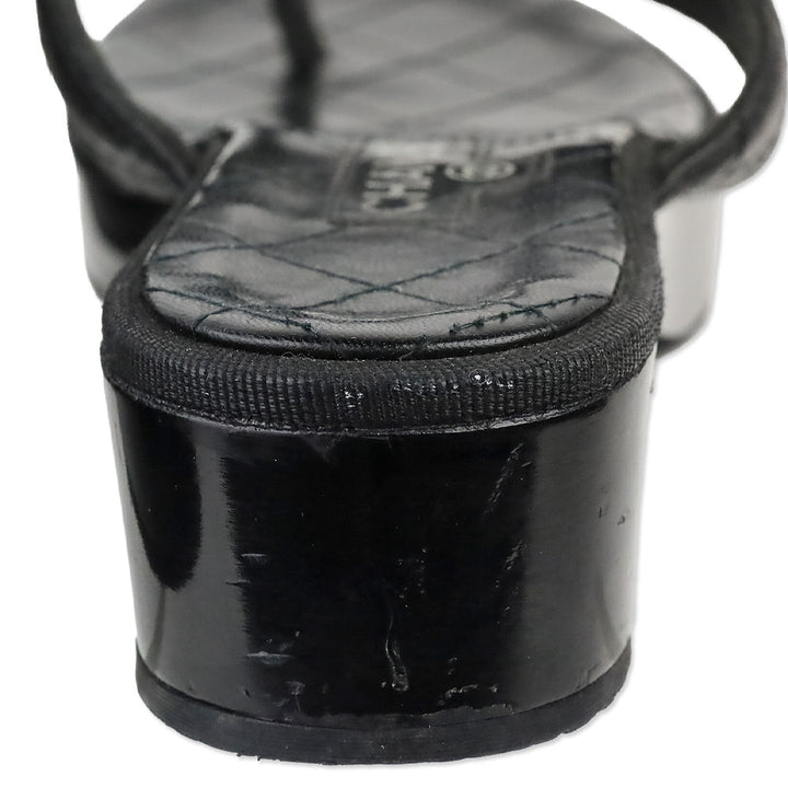 Chanel Black Quilted Leather Platform Thong Sandals