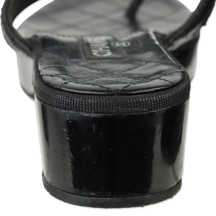 Chanel Black Quilted Leather Platform Thong Sandals