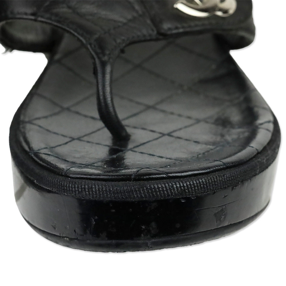 Chanel Black Quilted Leather Platform Thong Sandals