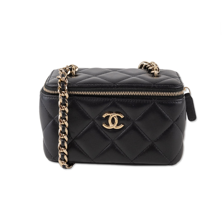 Chanel Black Quilted Leather Vanity Crossbody with Chain Strap