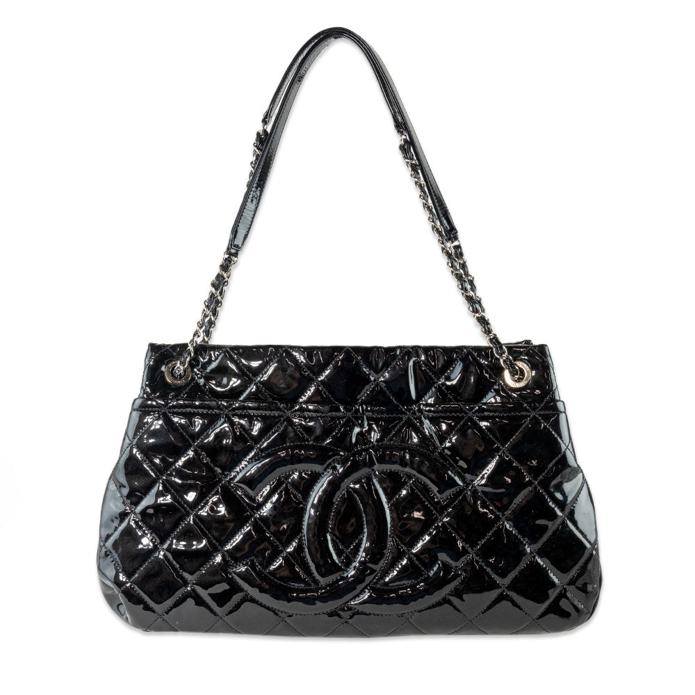 Chanel Black Quilted Patent Leather Tote