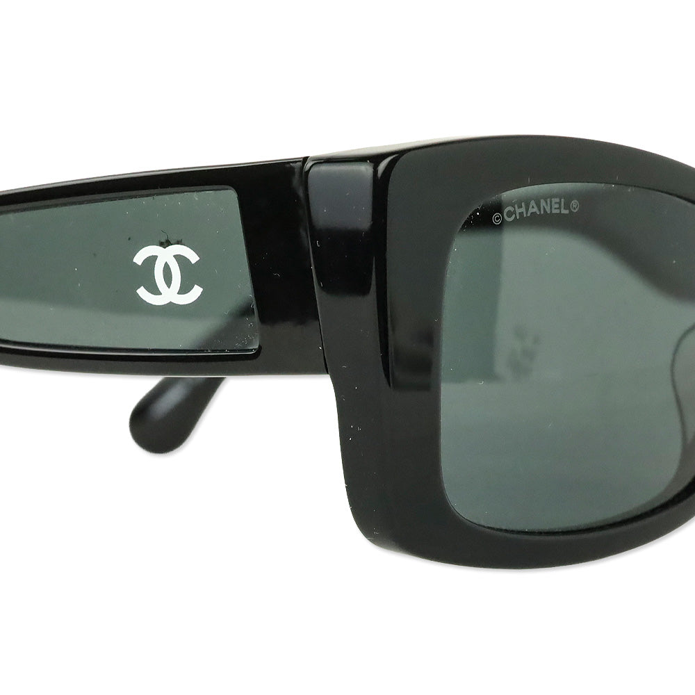 Chanel Black Rectangular Acetate CC Logo Sunglasses