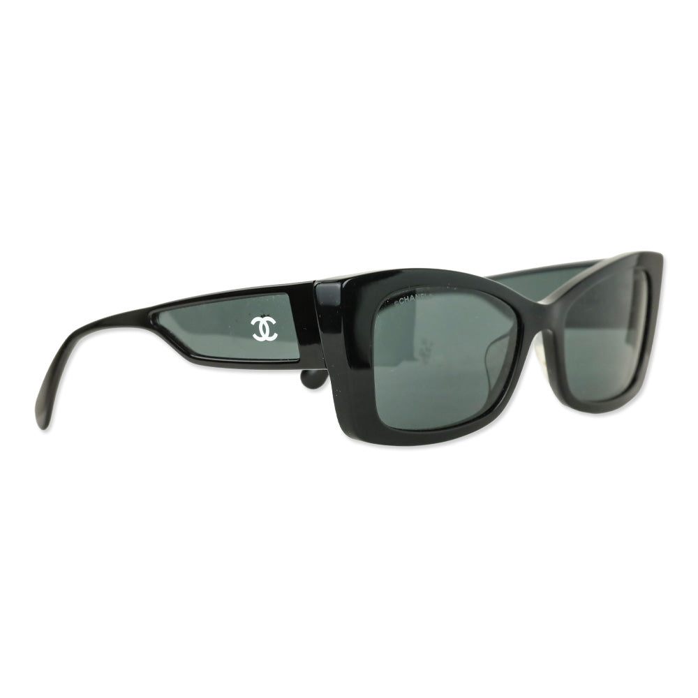 Chanel Black Rectangular Acetate CC Logo Sunglasses