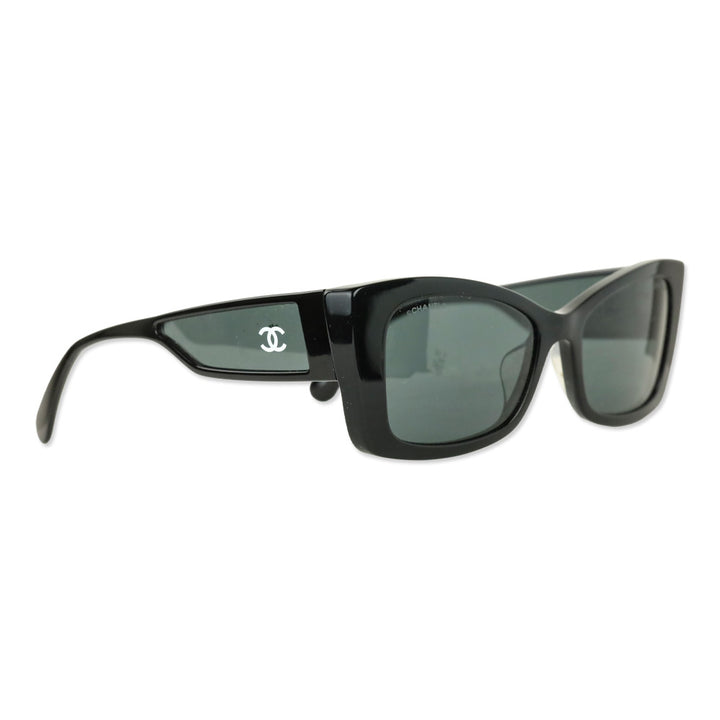 Chanel Black Rectangular Acetate CC Logo Sunglasses