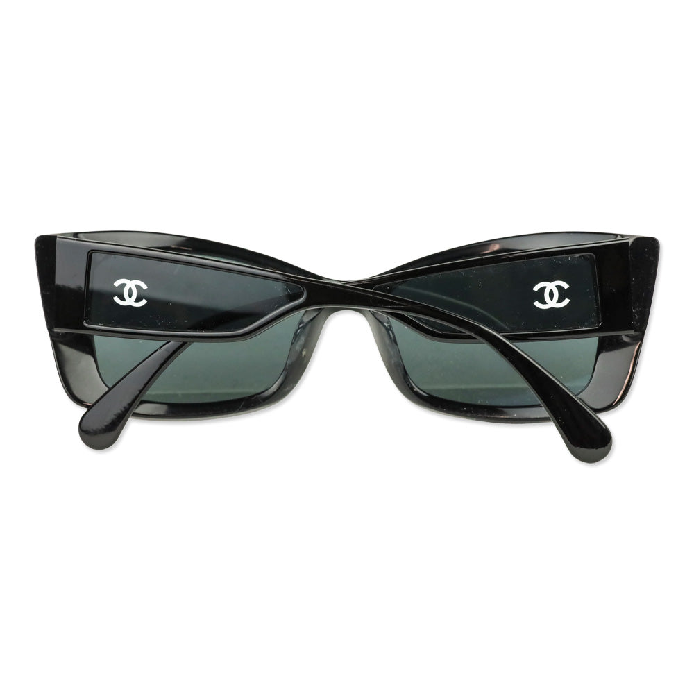 Chanel Black Rectangular Acetate CC Logo Sunglasses