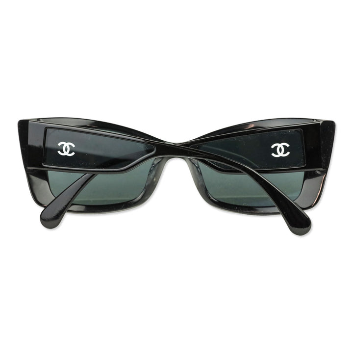 Chanel Black Rectangular Acetate CC Logo Sunglasses