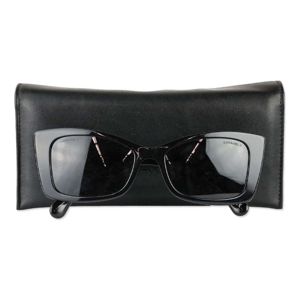 Chanel Black Rectangular Acetate CC Logo Sunglasses