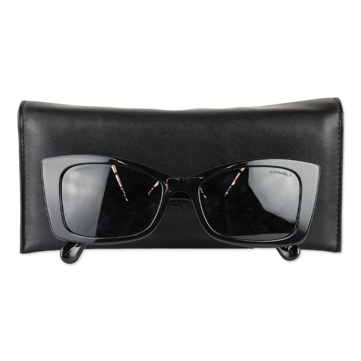 Chanel Black Rectangular Acetate CC Logo Sunglasses