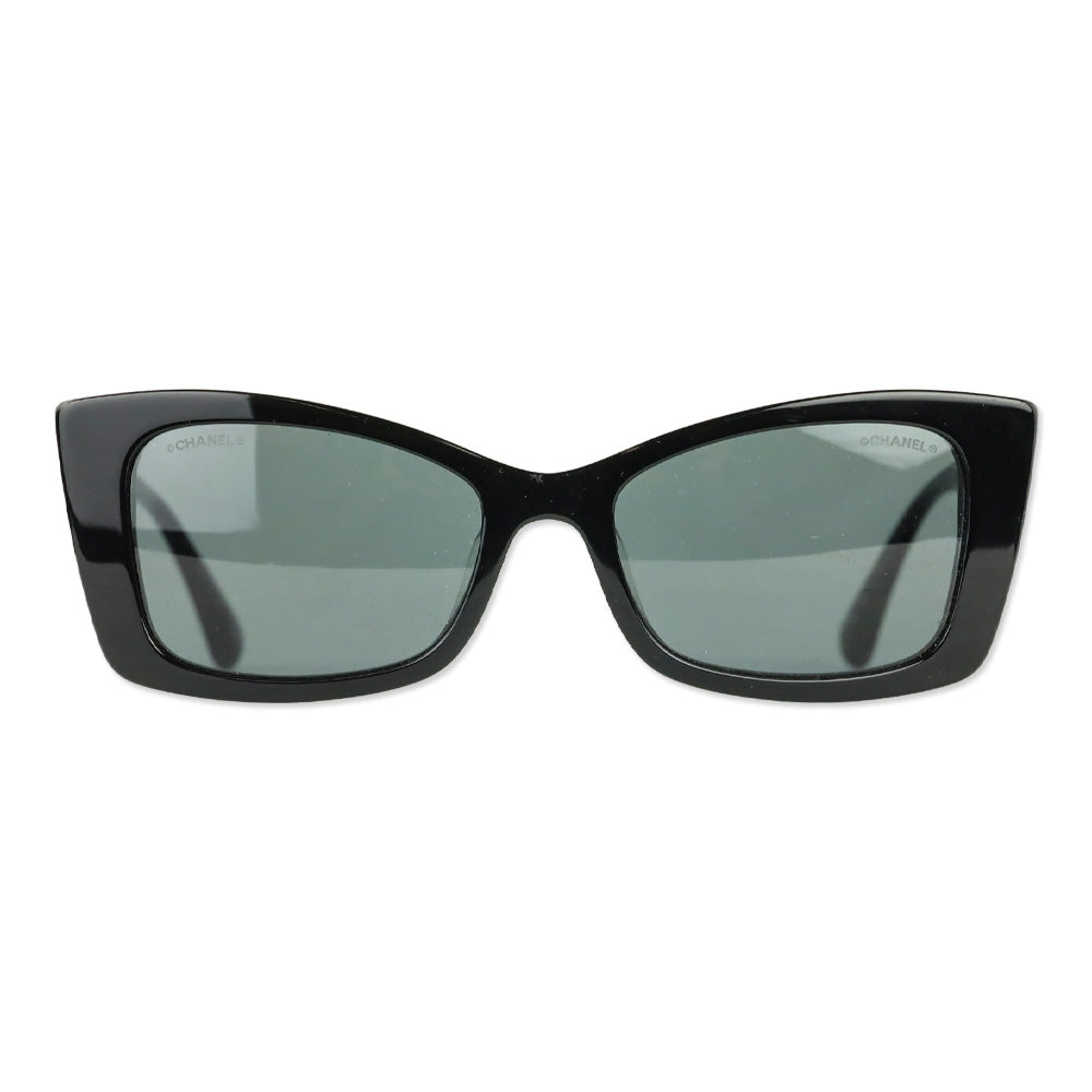 Chanel Black Rectangular Acetate CC Logo Sunglasses