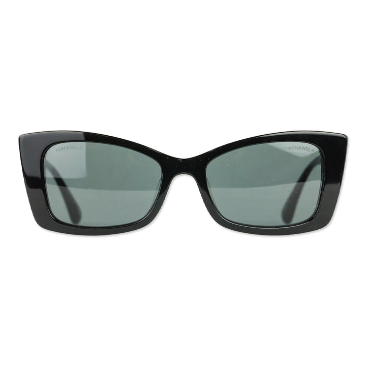 Chanel Black Rectangular Acetate CC Logo Sunglasses