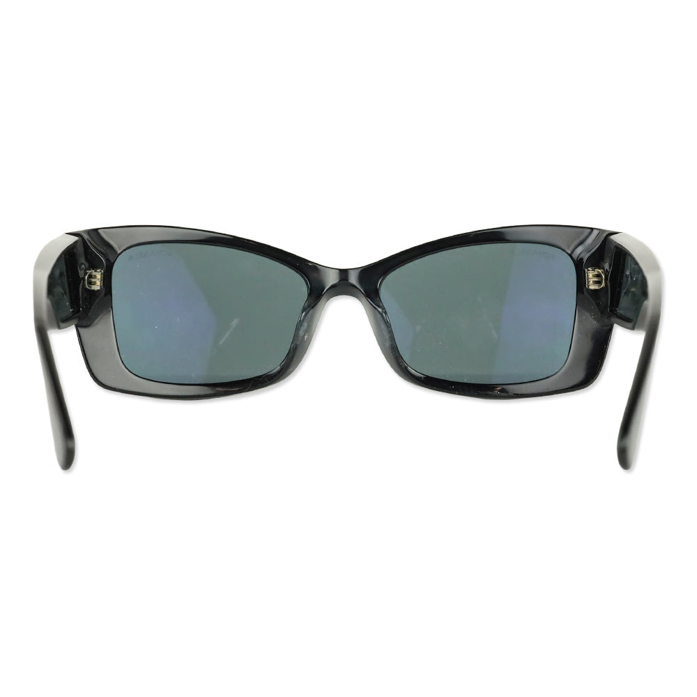 Chanel Black Rectangular Acetate CC Logo Sunglasses