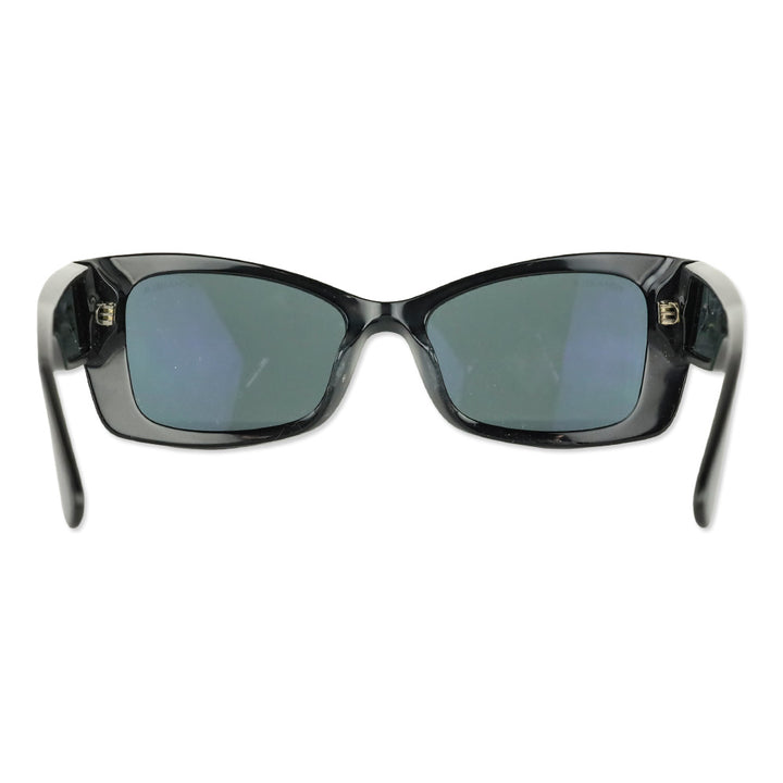 Chanel Black Rectangular Acetate CC Logo Sunglasses
