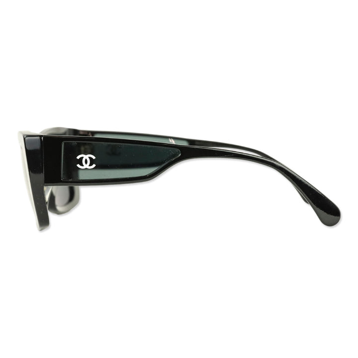 Chanel Black Rectangular Acetate CC Logo Sunglasses