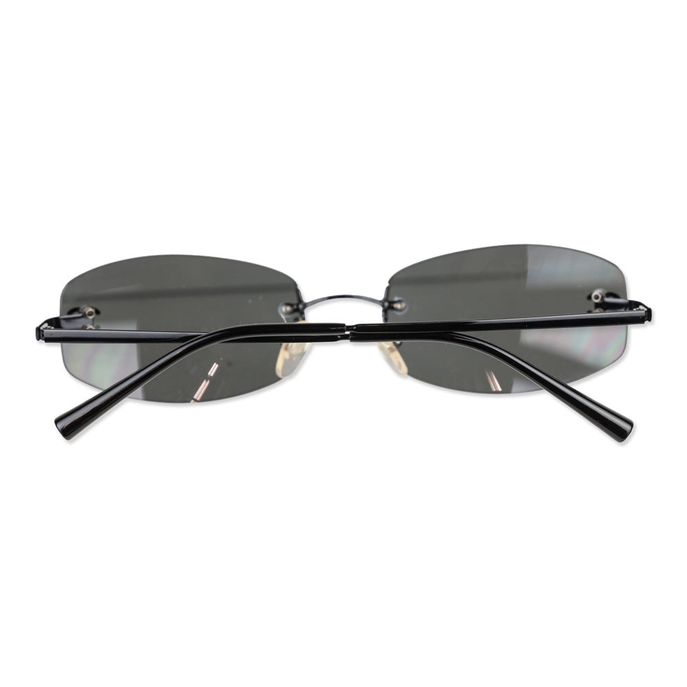 Chanel Black Rimless Blue Tinted Oval Sunglasses