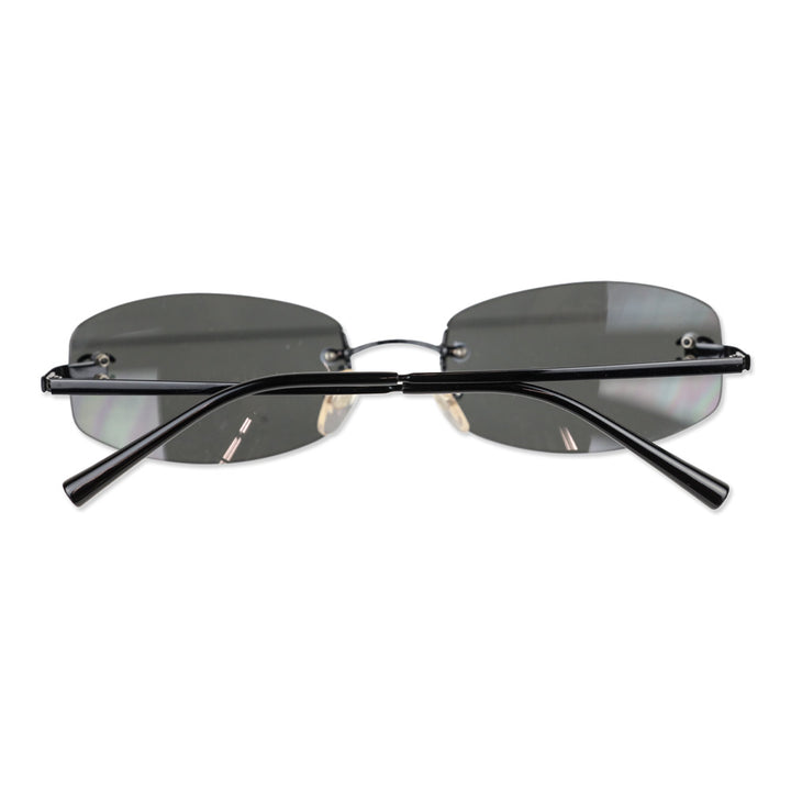 Chanel Black Rimless Blue Tinted Oval Sunglasses